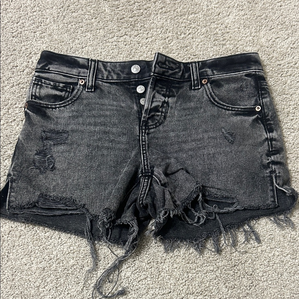 Express Black Distressed Jean Shorts Boyfriend MIDI Low Rise